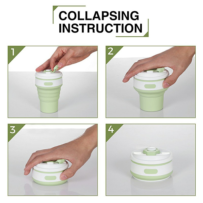 Collapsible Silicone Telescopic Water Bottle Foldable Portable Leakproof Cup - Green