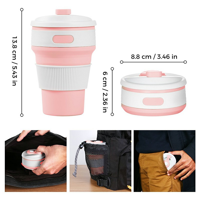 Collapsible Silicone Telescopic Water Bottle Foldable Portable Leakproof Cup - Pink