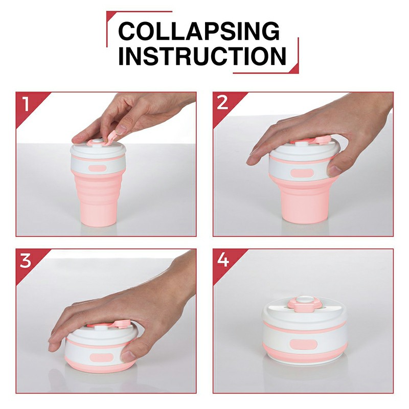 Collapsible Silicone Telescopic Water Bottle Foldable Portable Leakproof Cup - Pink