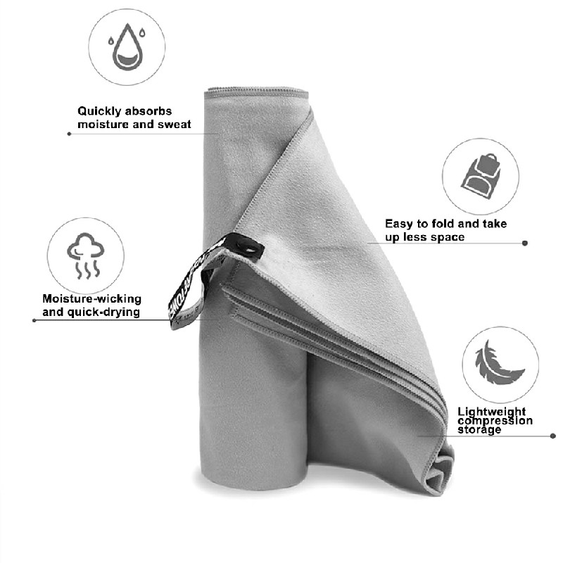 Compact Fast Drying Microfibre Beach Towel for Travel Camping Swimming 80*180cm - Grey