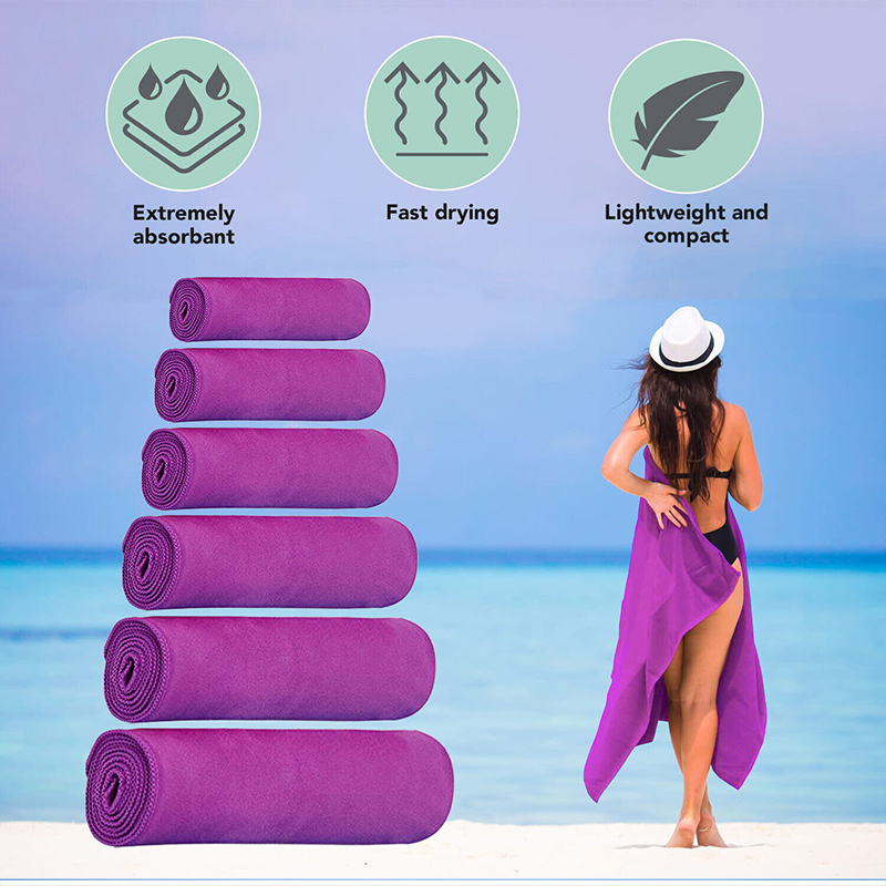 Compact Fast Drying Microfibre Beach Towel for Travel Camping Swimming 80*180cm - Purple