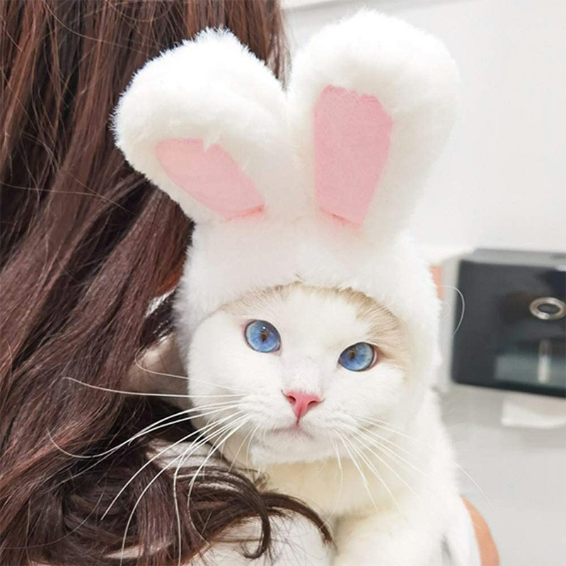 Cute Costume Bunny Rabbit Hat with Ears for Cats and Small Dogs Party Costume Easter Pet Accessory Headwear