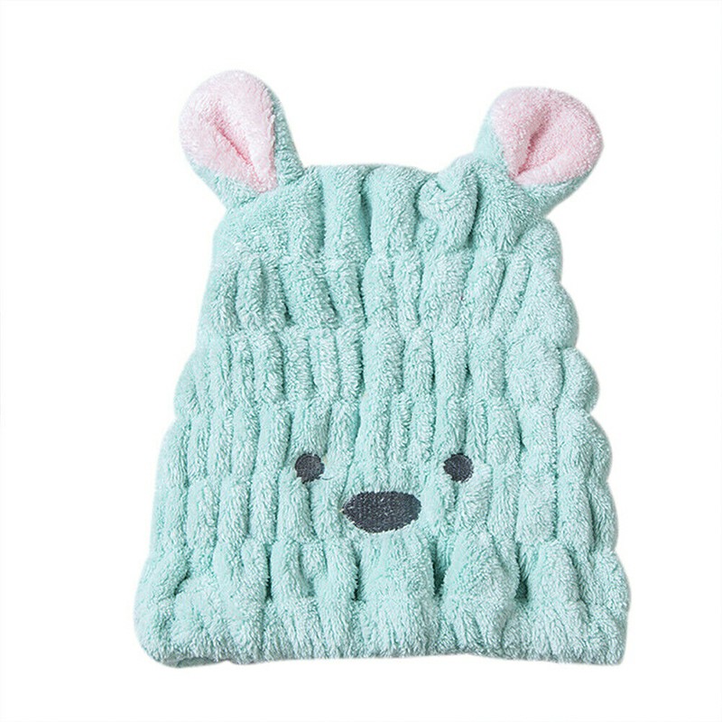 Cute Rabbit Quick Dry Hair Turban Hair Drying Towel Wrap Turban Head Hat - Green