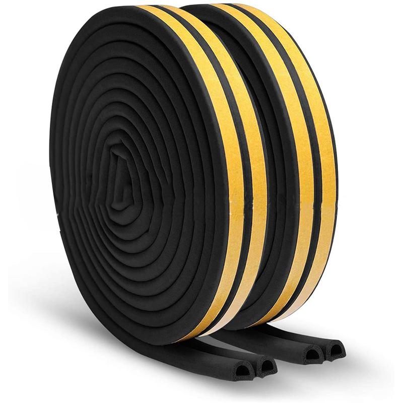 D Type Weather Stripping Tape Anti-Collision Rubber Foam Sealing Tape for Doors Windows 12m - Black