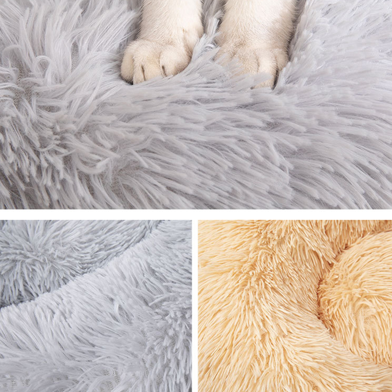 Detachable and Washable Comfy Donut Extra Large Dog Cat Beds Warm Bed Pet Round Plush Puppy Beds - 100cm Light Grey
