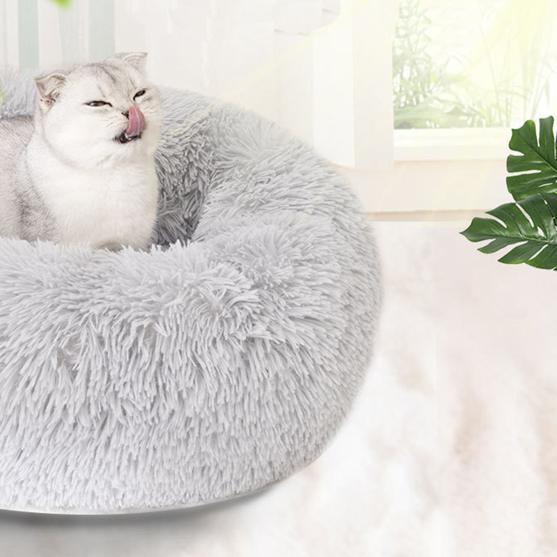 Detachable and Washable Comfy Donut Extra Large Dog Cat Beds Warm Bed Pet Round Plush Puppy Beds - 80cm Light Grey