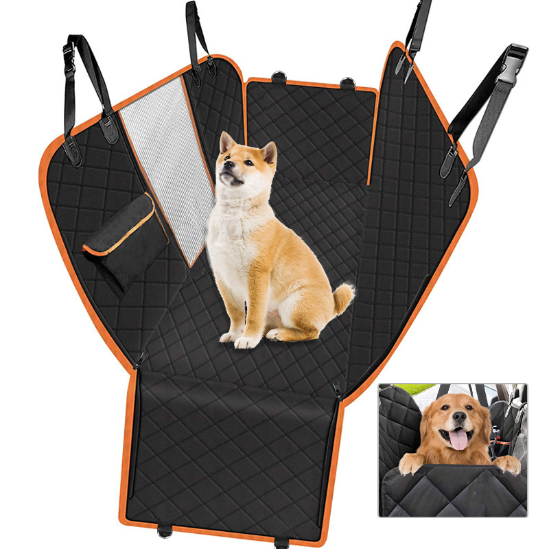 Dog Car Seat Cover Heavy Duty 600D Waterproof Pet Mat Rear Back Seat Hammock - Black + Orange