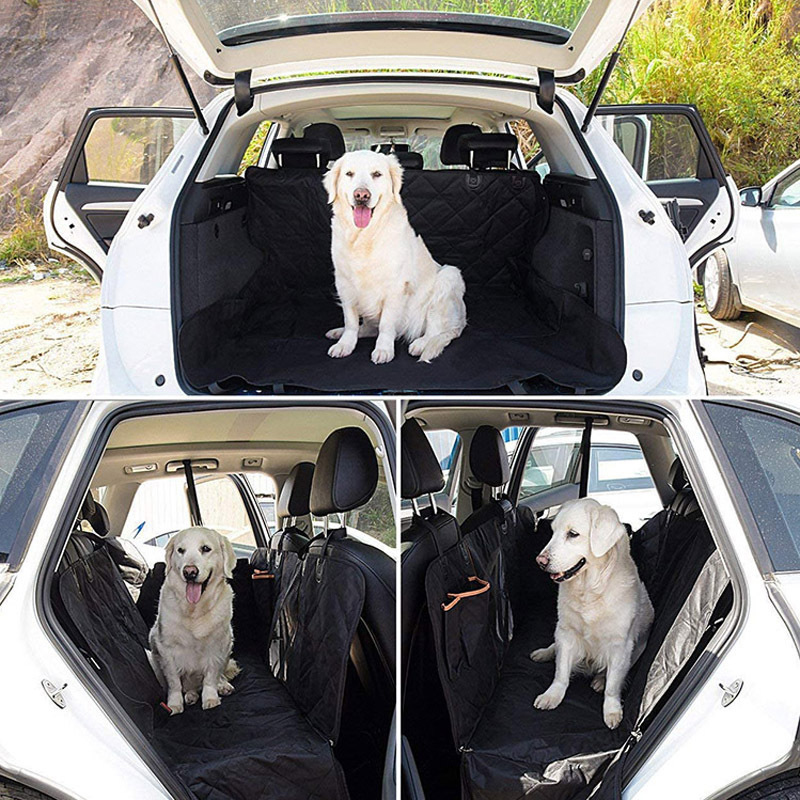 Dog Car Seat Cover Heavy Duty 600D Waterproof Pet Mat Rear Back Seat Hammock - Black + Orange
