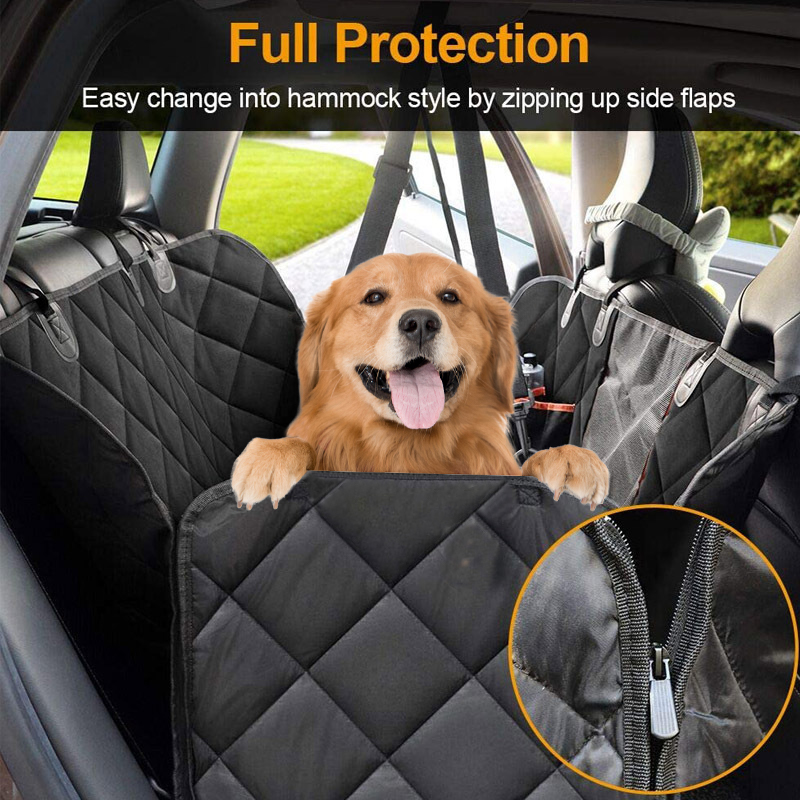 Dog Car Seat Cover Heavy Duty 600D Waterproof Pet Mat Rear Back Seat Hammock - Black + Orange