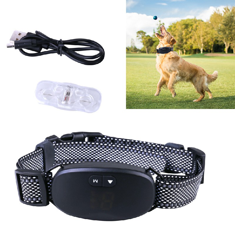Dog Pet Training Collar Rechargeable Waterproof Electric Shock Anti Bark Collar - Black