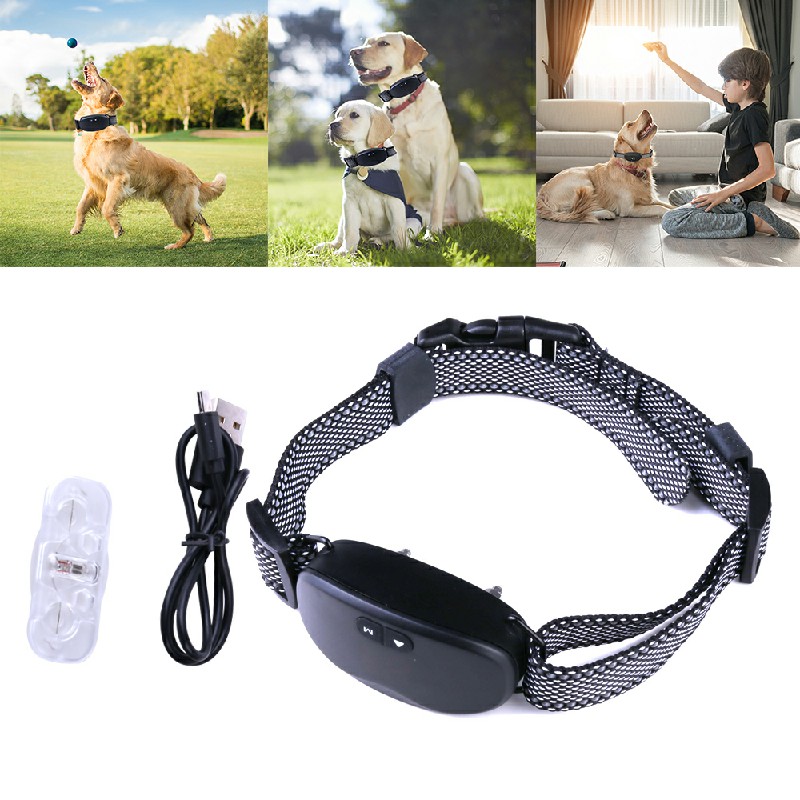 Dog Pet Training Collar Rechargeable Waterproof Electric Shock Anti Bark Collar - Black