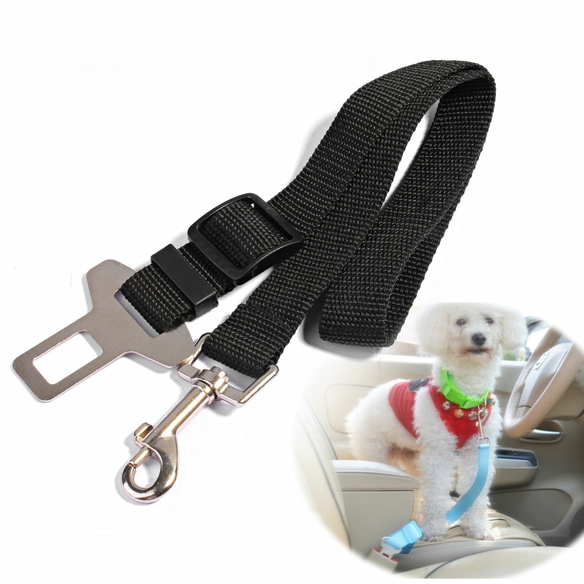 Dog Safety Seat Belt For Car Van Lock Adjustable Pet Lead - Black