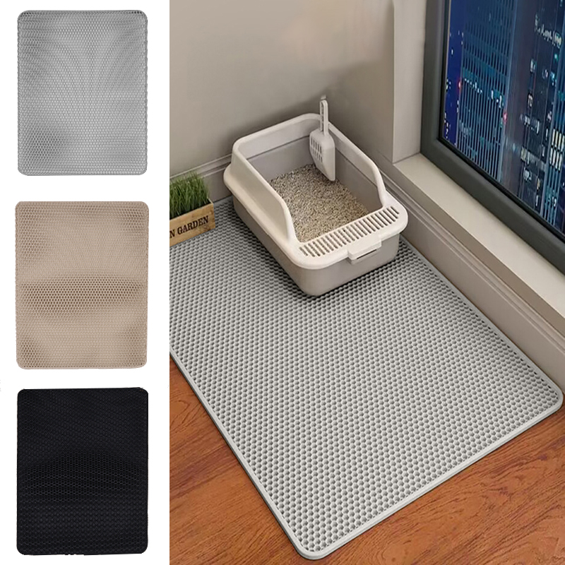 Double Layer Cat Litter Mat Non Slip Cat Litter Trapper Washable Pad for Cats Litter Box Paw Clean - Grey