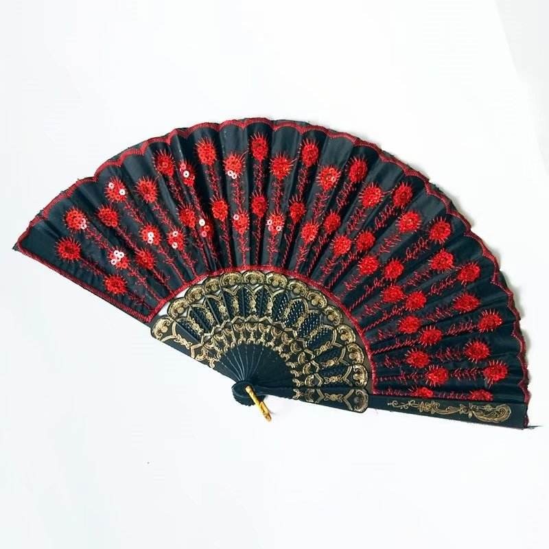 Embroidery Mini Chinese Hand Fan Fancy  Sequined Ramdon Colours