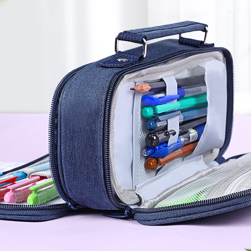 Expandable Pencil Case Large Capacity Pen Case for Office College School Bags - Blue