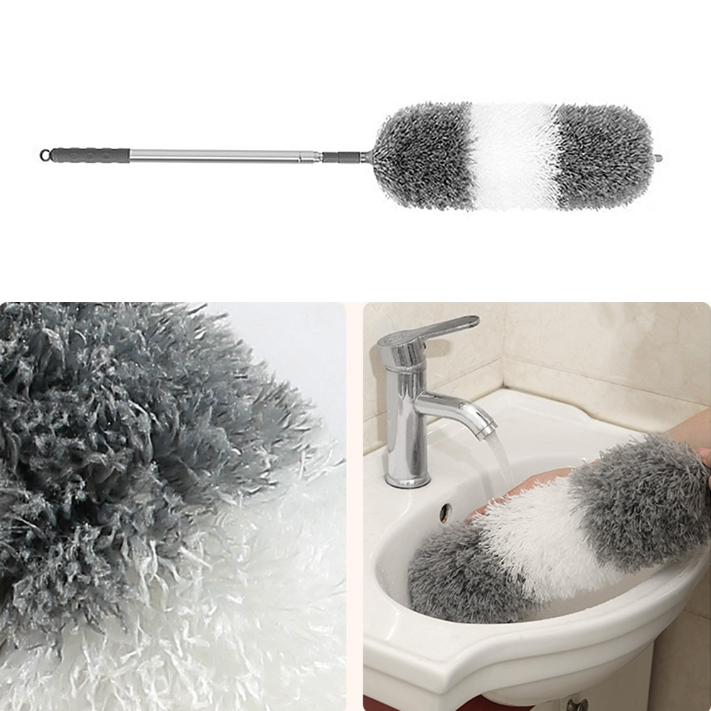 Extendable Feather Duster Long Duster Magic Cobweb Duster Brush - Grey+White