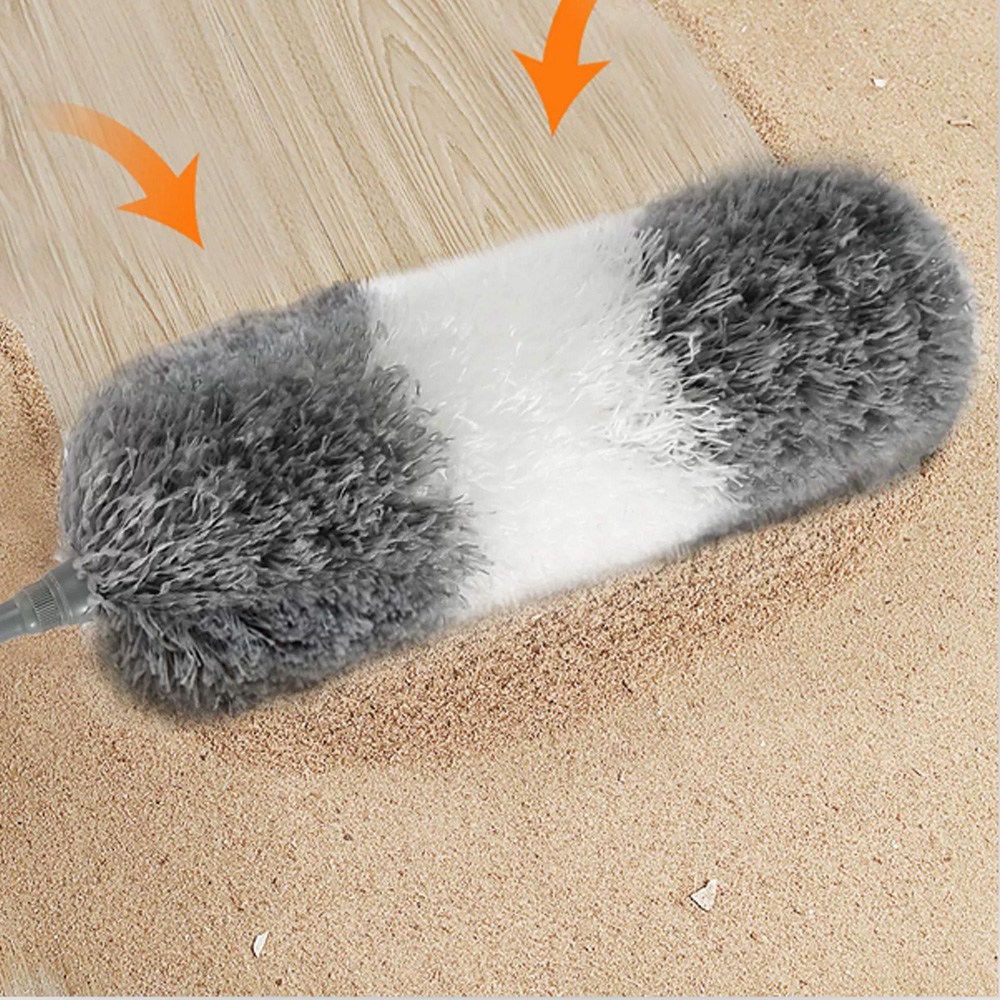 Extendable Feather Duster Long Duster Magic Cobweb Duster Brush - Grey+White