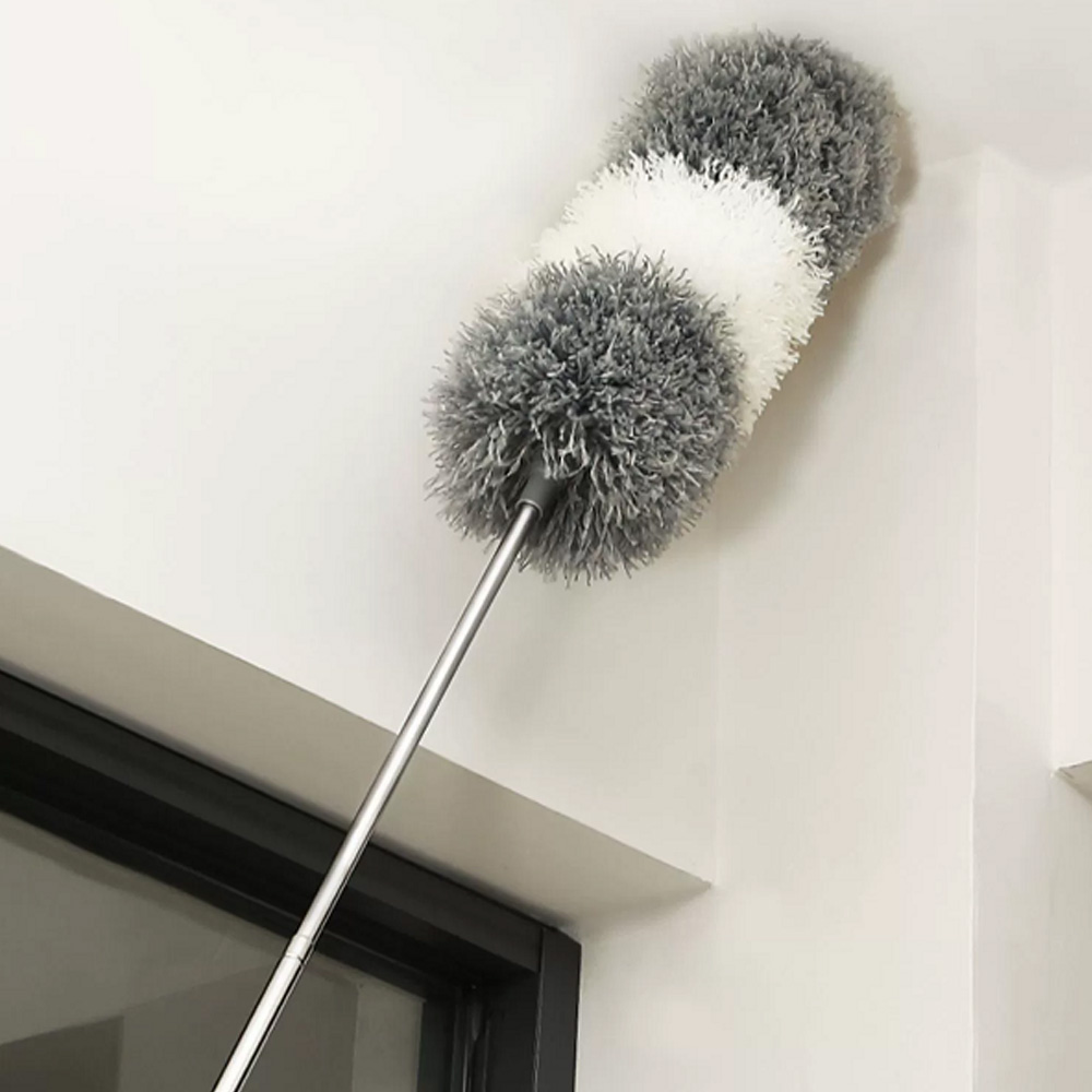 Extendable Feather Duster Long Duster Magic Cobweb Duster Brush - Grey+White