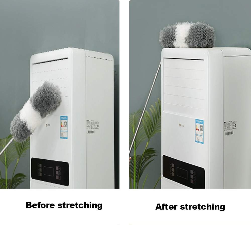 Extendable Feather Duster Long Duster Magic Cobweb Duster Brush - Grey+White