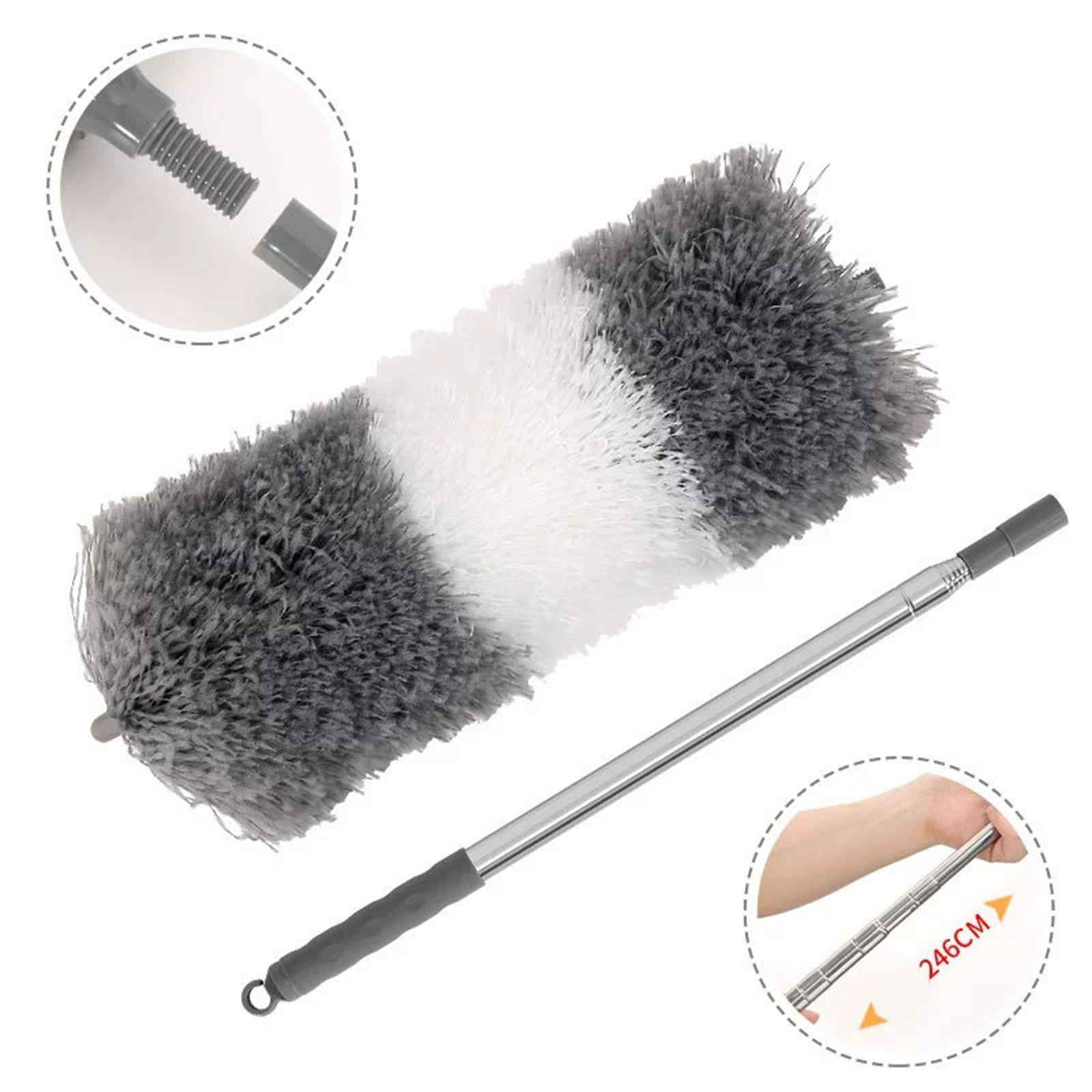 Extendable Feather Duster Long Duster Magic Cobweb Duster Brush - Grey