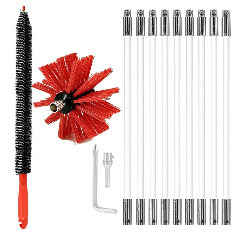 Flexible Chimney Sweep Set Flue Sweeping Brush and Rod Kit Soot Cleaning Rods