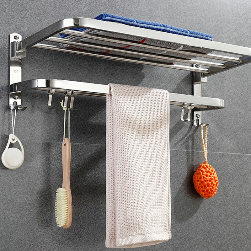 Foldable Bathroom Towel Rack Shower Floating Shelves Over the Toilet Storage Shelf Wall Mounted Hanging Shelves with Towel Rack for Bathroom Kitchen Living Room