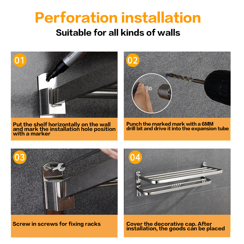 Foldable Bathroom Towel Rack Shower Floating Shelves Over the Toilet Storage Shelf Wall Mounted Hanging Shelves with Towel Rack for Bathroom Kitchen Living Room