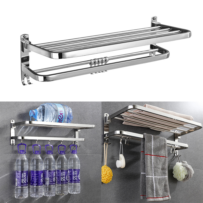 Foldable Bathroom Towel Rack Shower Floating Shelves Over the Toilet Storage Shelf Wall Mounted Hanging Shelves with Towel Rack for Bathroom Kitchen Living Room