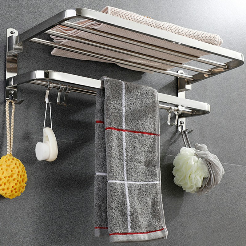 Foldable Bathroom Towel Rack Shower Floating Shelves Over the Toilet Storage Shelf Wall Mounted Hanging Shelves with Towel Rack for Bathroom Kitchen Living Room