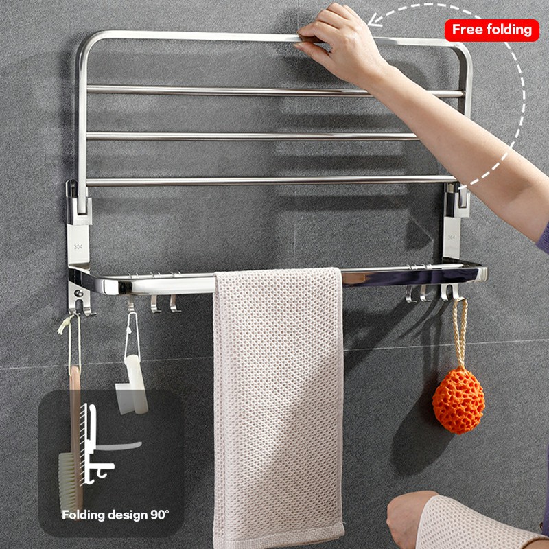 Foldable Bathroom Towel Rack Shower Floating Shelves Over the Toilet Storage Shelf Wall Mounted Hanging Shelves with Towel Rack for Bathroom Kitchen Living Room