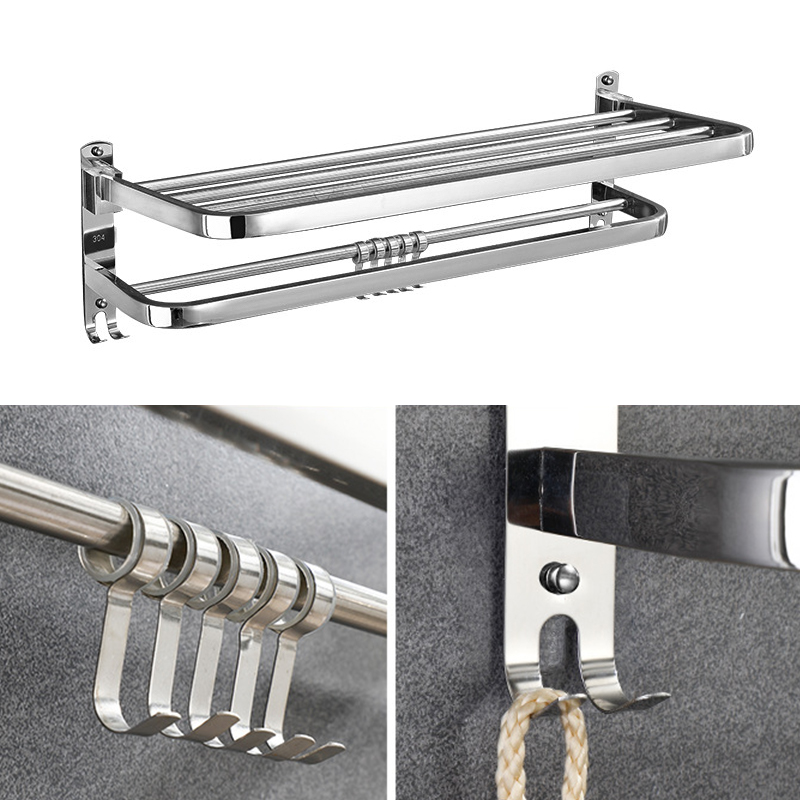 Foldable Bathroom Towel Rack Shower Floating Shelves Over the Toilet Storage Shelf Wall Mounted Hanging Shelves with Towel Rack for Bathroom Kitchen Living Room