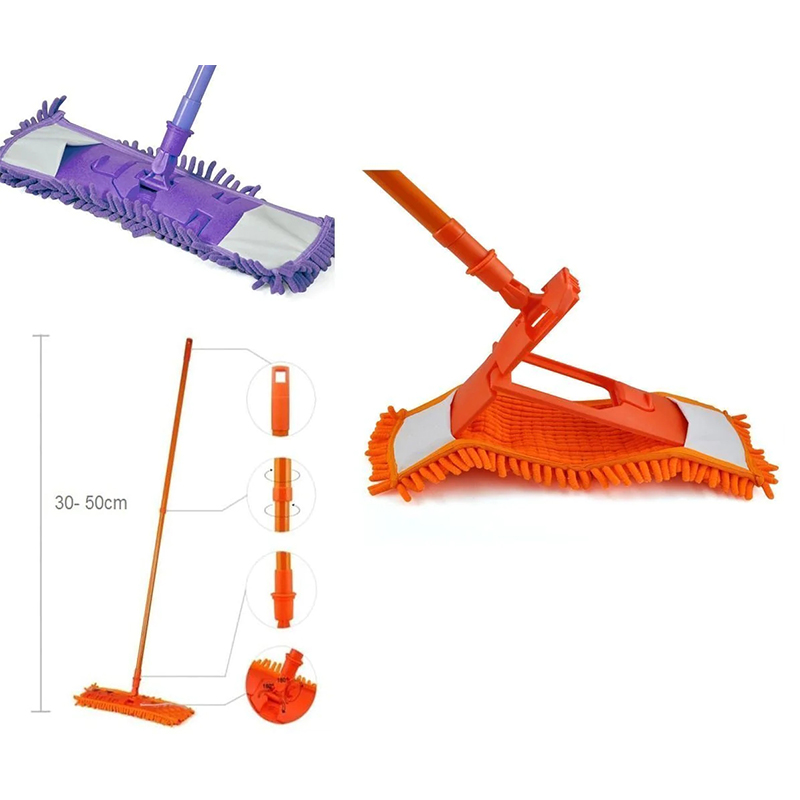 Folding and Adjustable 360 Plastic Microfibre Mop with Handle - Random Colour