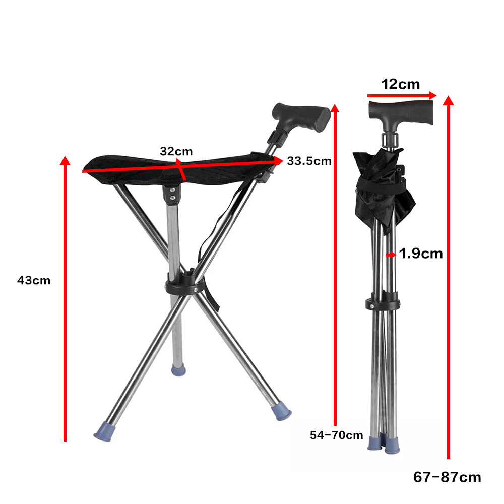 Folding Portable Walking Stick Seat Adjustable Aluminium Cane Chair Stool for Elder Old People Apricot