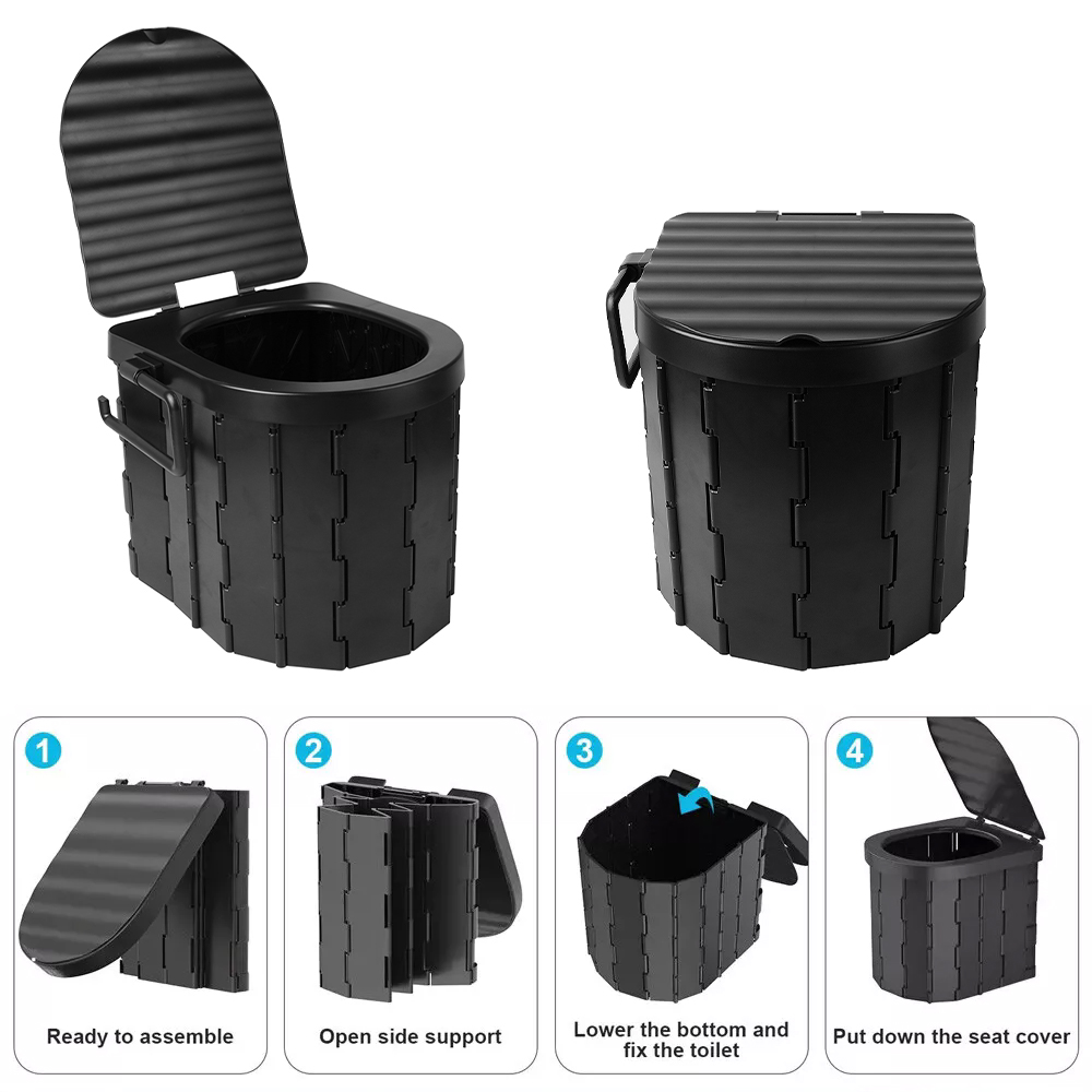 Folding Toilet Car Outdoor Travel Potty Portable for Camping Hiking Beach with 12 Garbage Bags