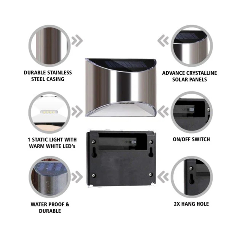 Garden Solar Powered Wall Light 2pk 10 x 8 x 5 cm