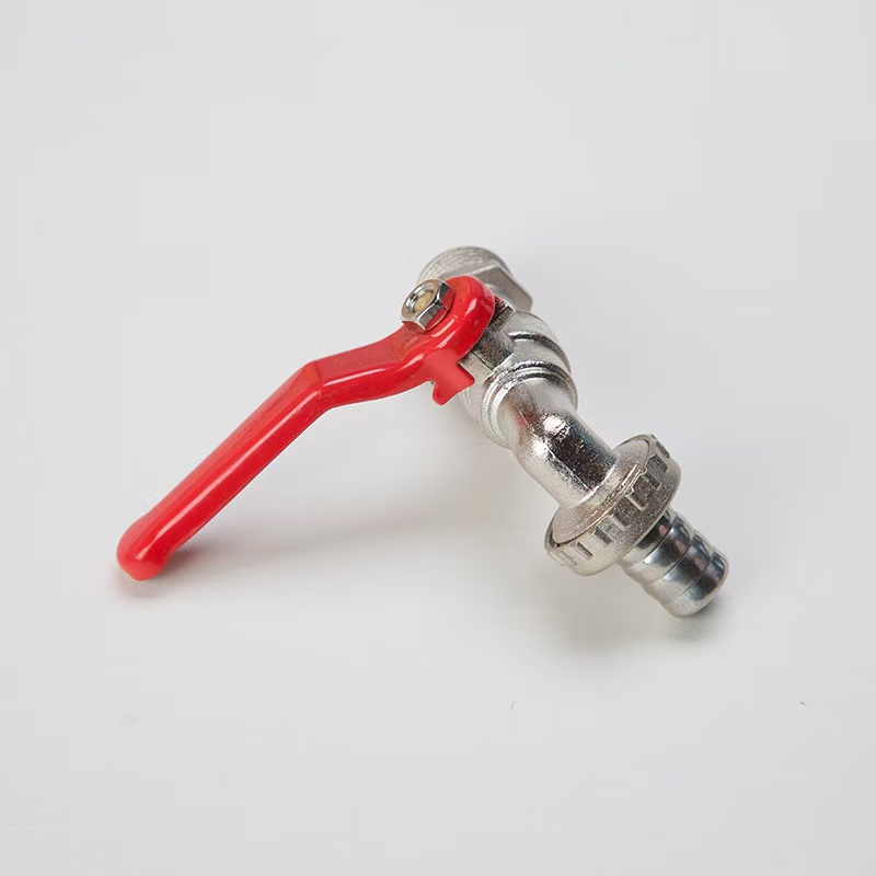 Wall-Mounted Outdoor Tap with 1/2 Outlet Valve Garden Water Tap Lever Type Valve RED Handle + Garden Hose Plug for Irrigation Water