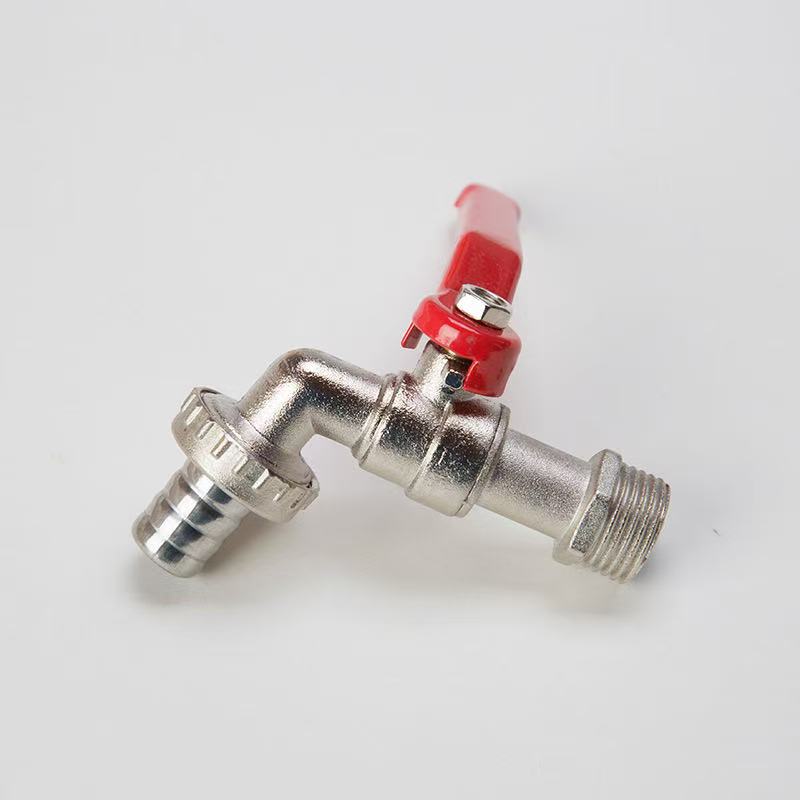 Wall-Mounted Outdoor Tap with 1/2 Outlet Valve Garden Water Tap Lever Type Valve RED Handle + Garden Hose Plug for Irrigation Water