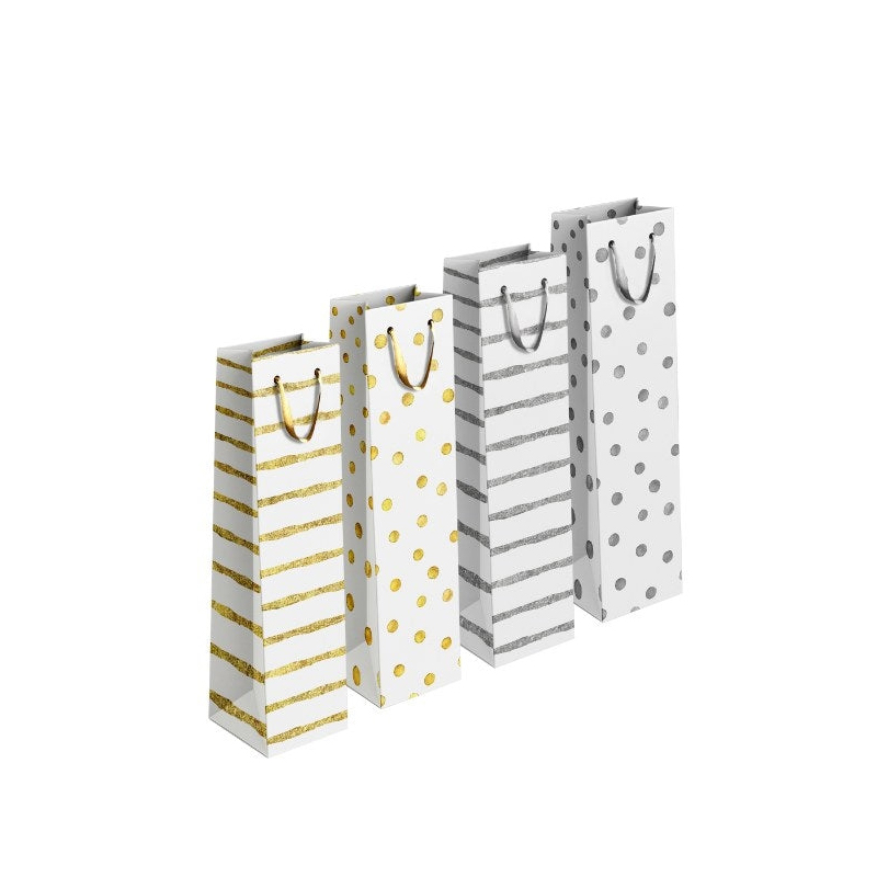 Gold Silver Patterned Paper Wine Bottle Gift Bag 12 x 36 x 10 cm Assorted Designs - Random Sent