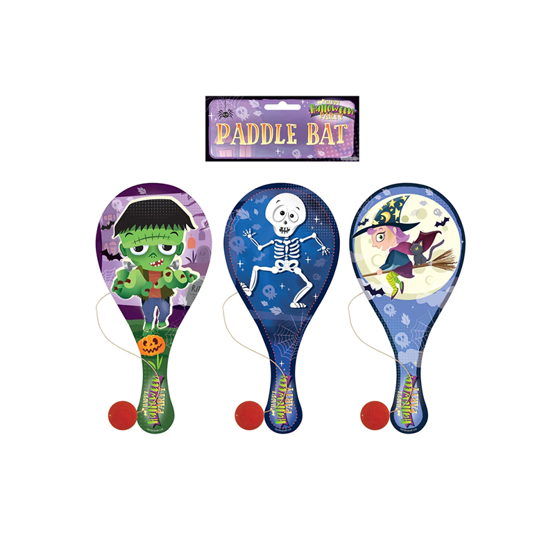 Halloween Wooden Paddle Bat and Ball Games 3 Assorted Designs - Random Sent