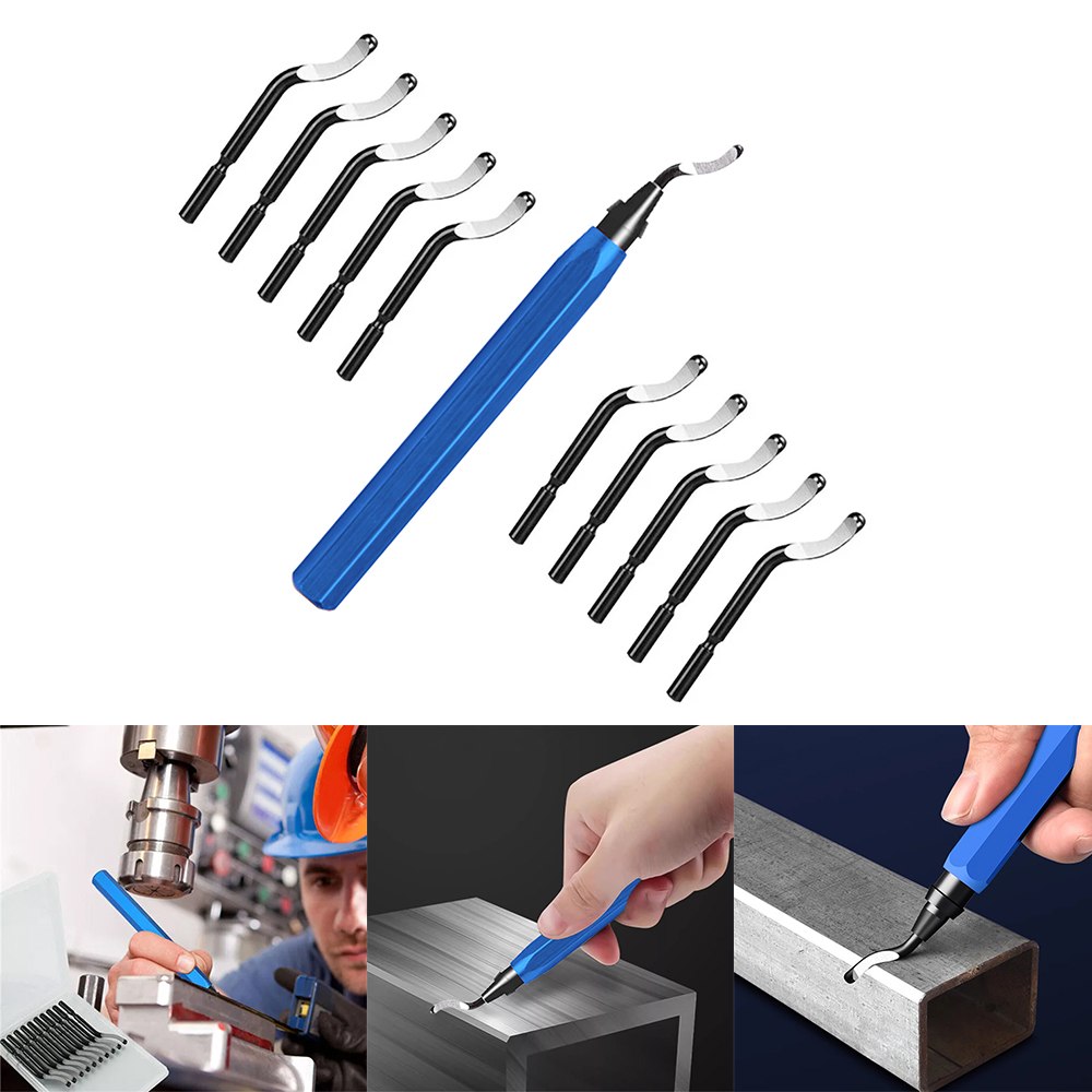 Hand Deburring Tool with 10 Pcs Spare Burr Removal Steel Blades - Blue