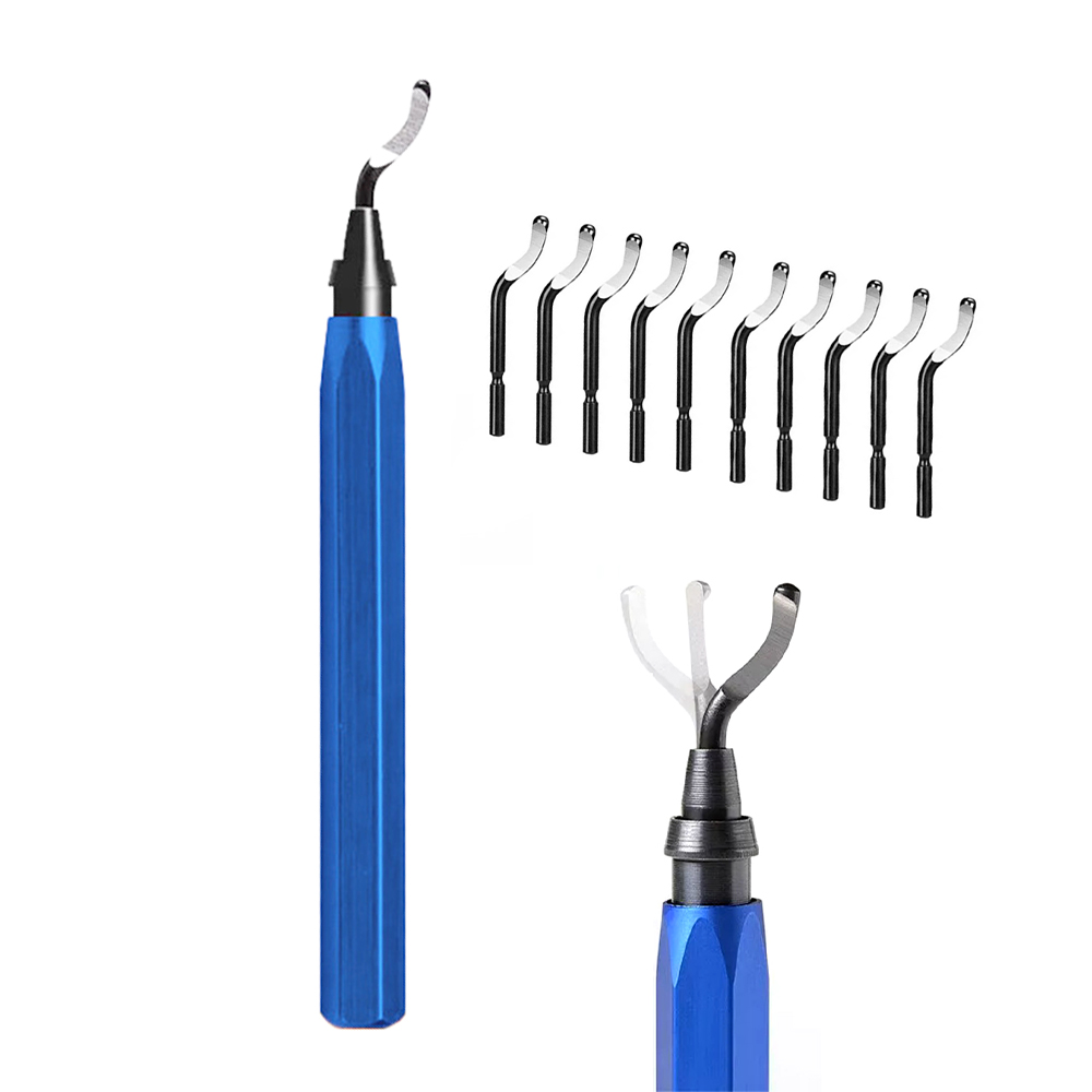 Hand Deburring Tool with 10 Pcs Spare Burr Removal Steel Blades - Blue