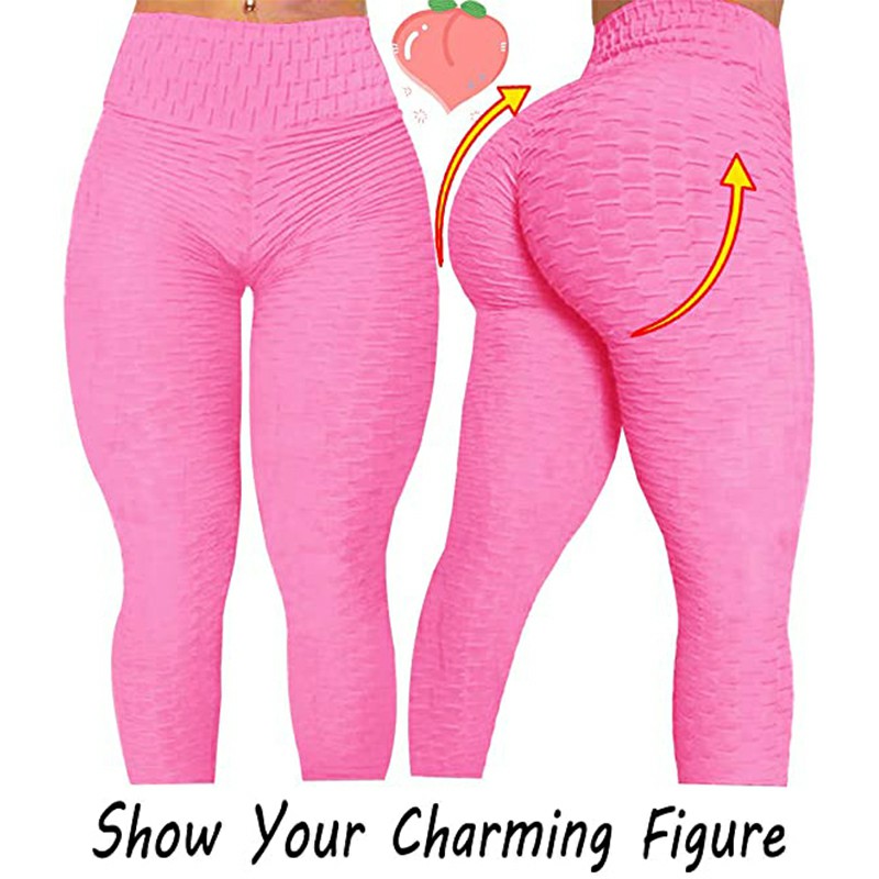 High Waist Gym Honeycomb Trousers Yoga Pants Push Up Leggings - Pink S