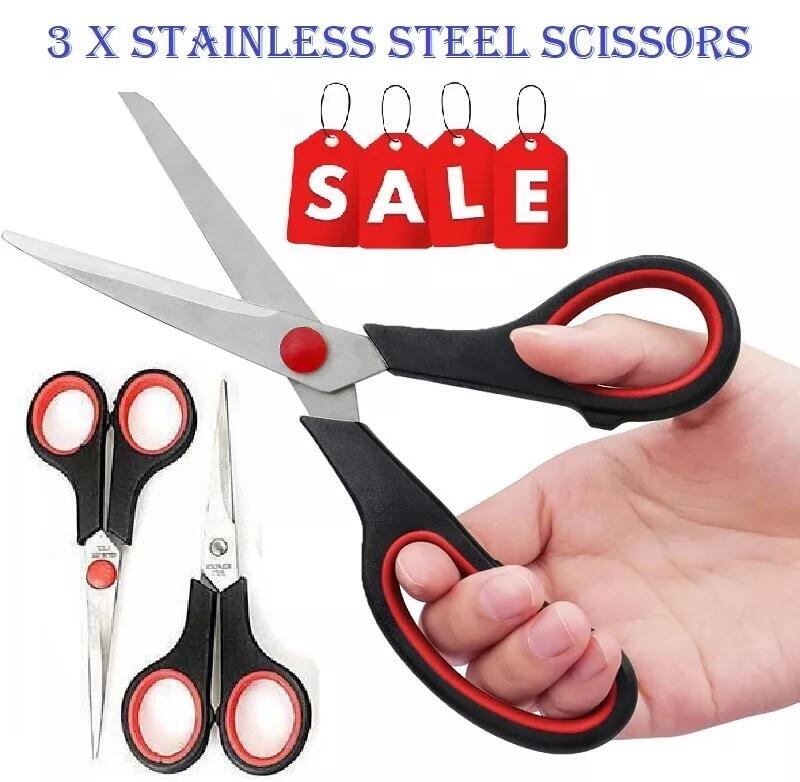 3 x Stainless Steel Kitchen Scissors Set Multi Purpose Heavy Duty Household Shear