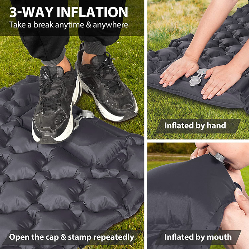 Integrated Foot Pump Portable Inflatable Camping Sleeping Mat with Pillow - Dark Blue