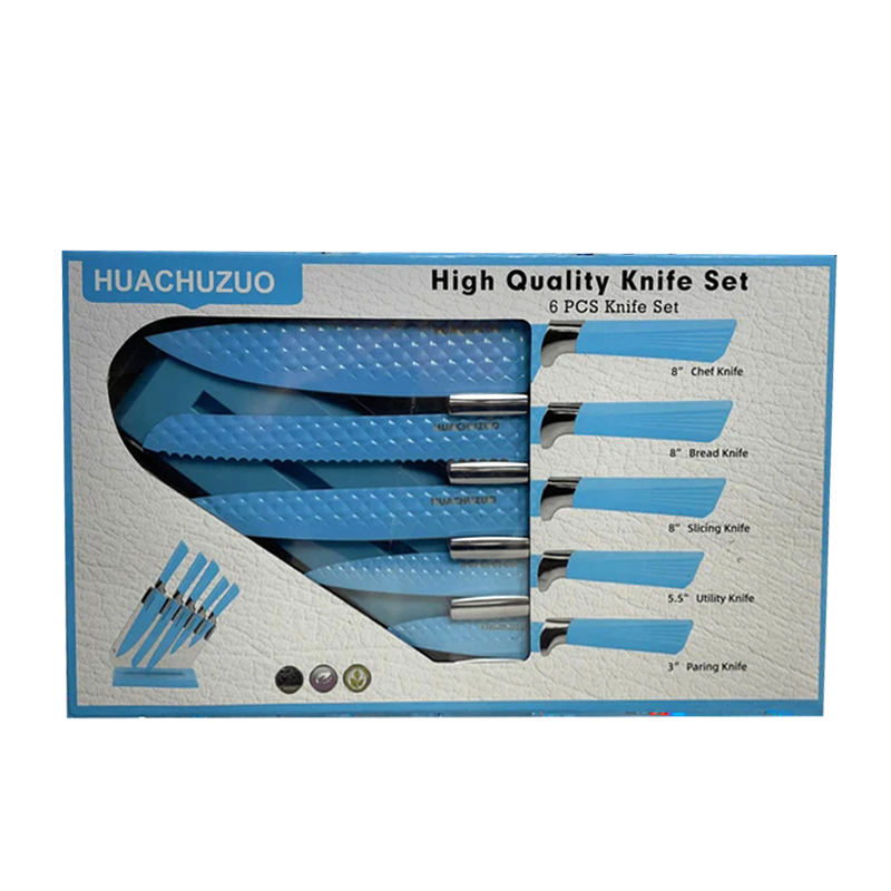 Knife Set with Acrylic Knife Block Damascus Effect Stainless Steel Blades 5 Pieces Kitchen Knife Sets - Random Colour