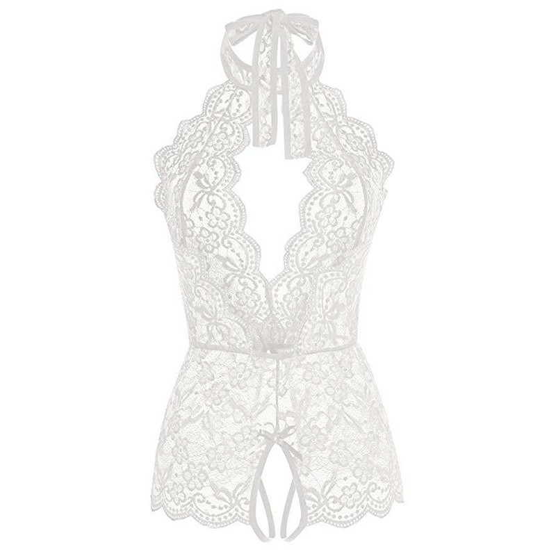Lace Lingerie Set Nightwear Thong Babydoll Ladies Underwear Bodysuit Jumpsuit - White L