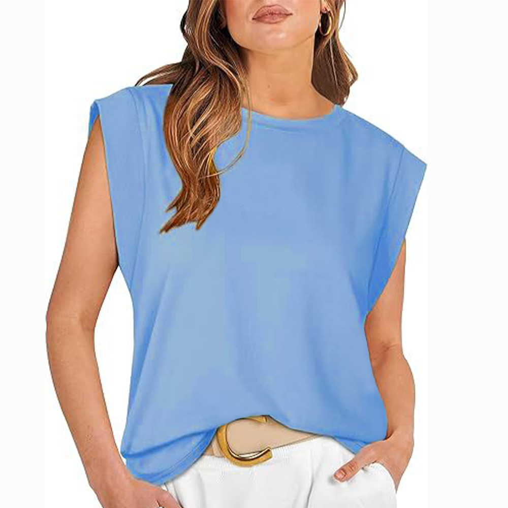 Ladies Crewneck Tank Tops Sleeveless Vests for Women Summer - Blue Size 2XL