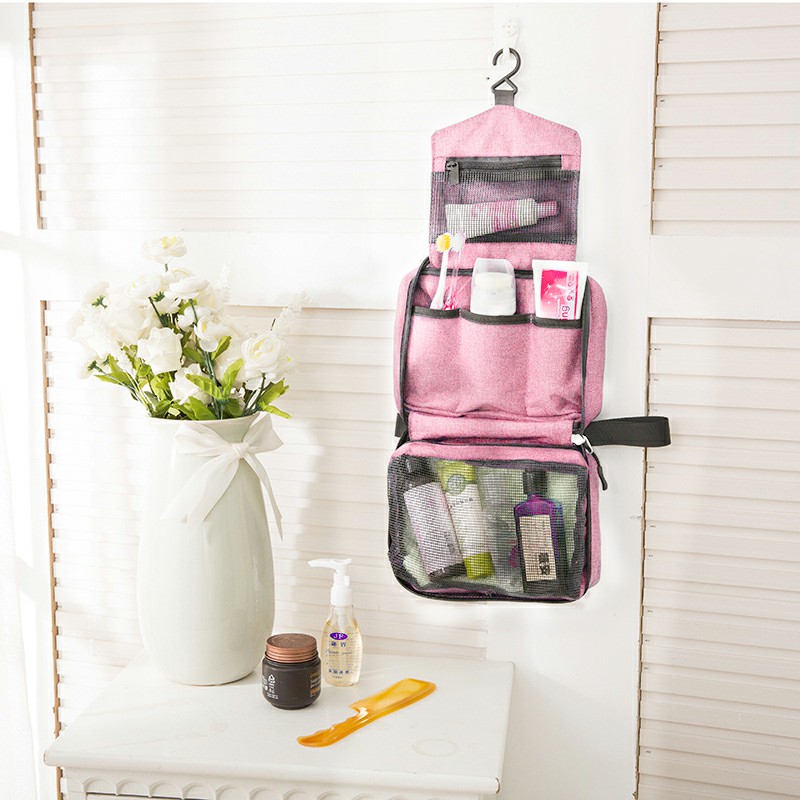 Ladies Mens Wash Bag Travel Toilet Bag Hanging Toiletries Makeup Cosmetic Bags - Pink