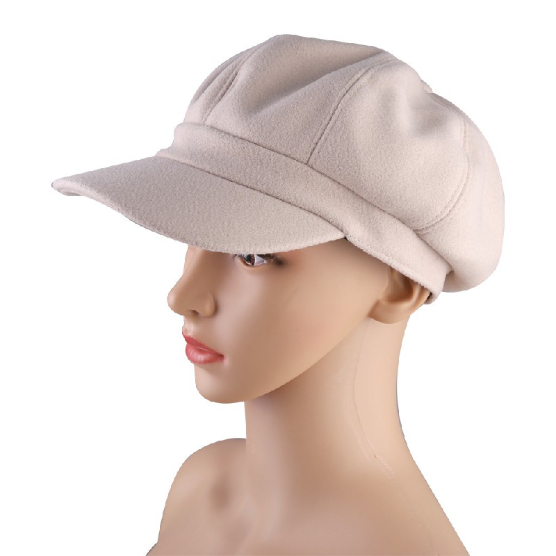 Ladies Winter Classic Beret Newsboy Style Solid Color Adjustable Cap for Women and Girls - Beige