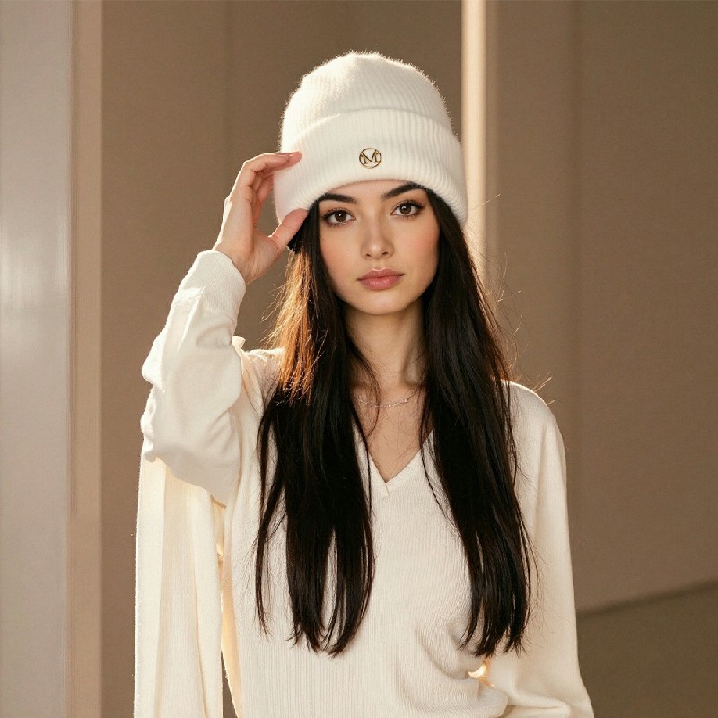 Ladies Women Beanie Hat Warm Fleece Lined R40 Thermal Insulation -  White